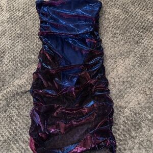 SHEIN Iridescent Blue and Purple Strapless Dress